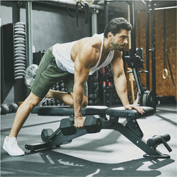 Mocna ławka treningowa z ujemnym skosem, dwustronnie regulowana