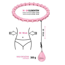 ZESTAW HULA HOP HHW02 LIGHT PINK Z WYPUSTKAMI I OBCIĄŻNIKIEM HMS + PAS BR163 BLACK PLUS SIZE